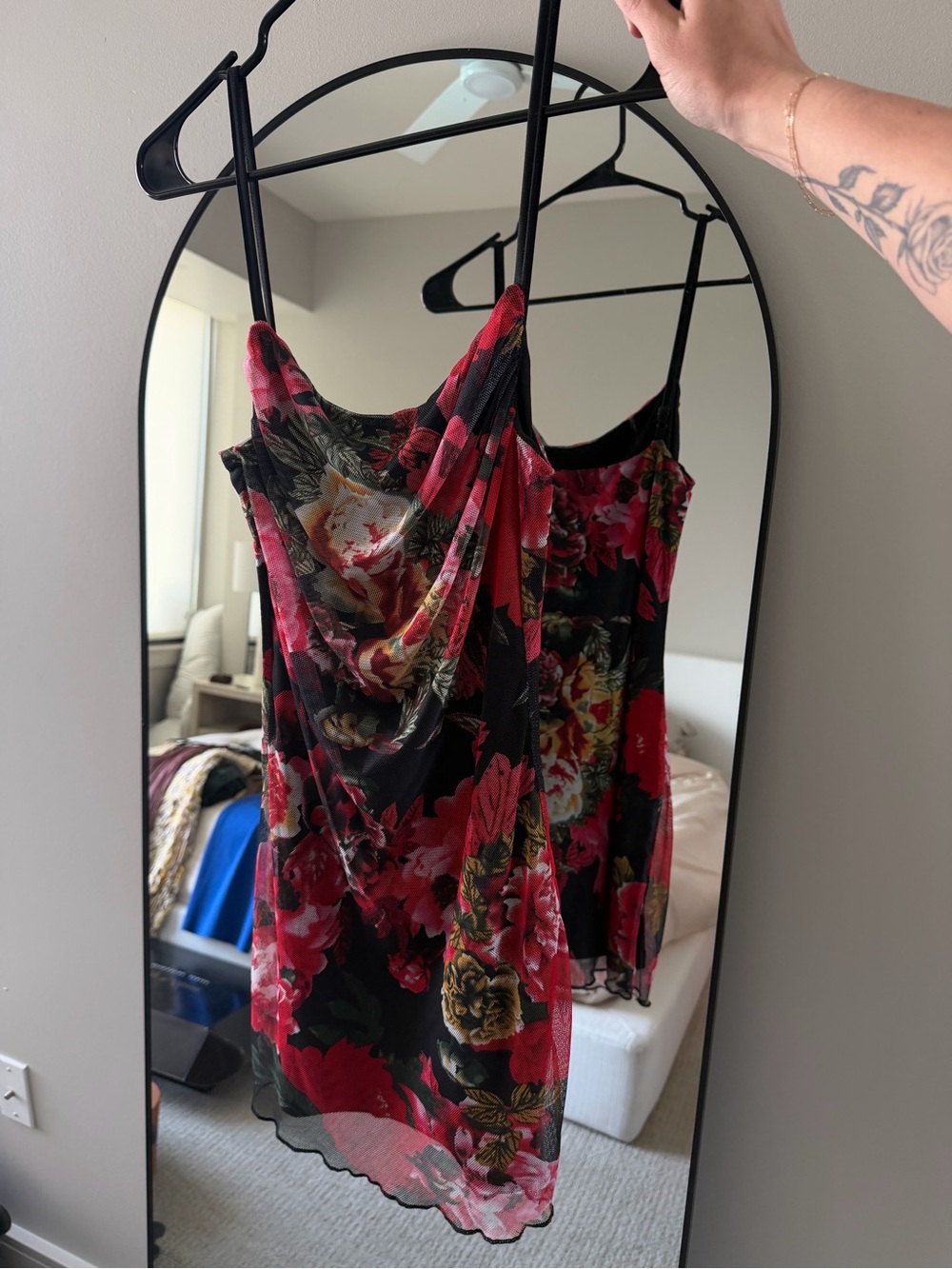 superdown Black Floral Mini Dress with Red & Pink Bouquet